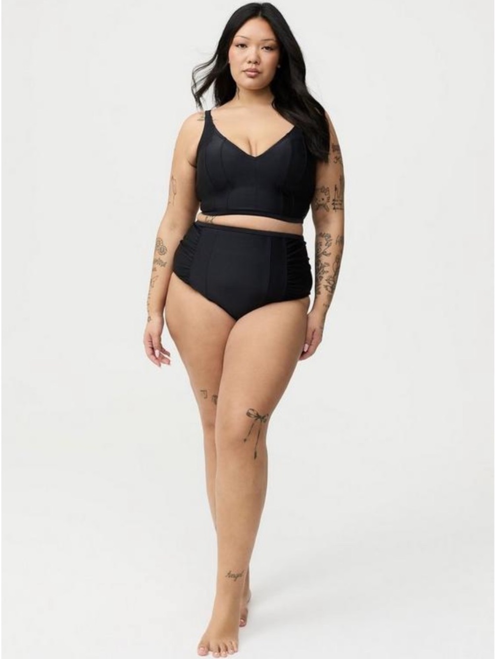 Torrid Wire-Free Corset Shine Midkini & Cheeky Bottom Set Black Shine Swim